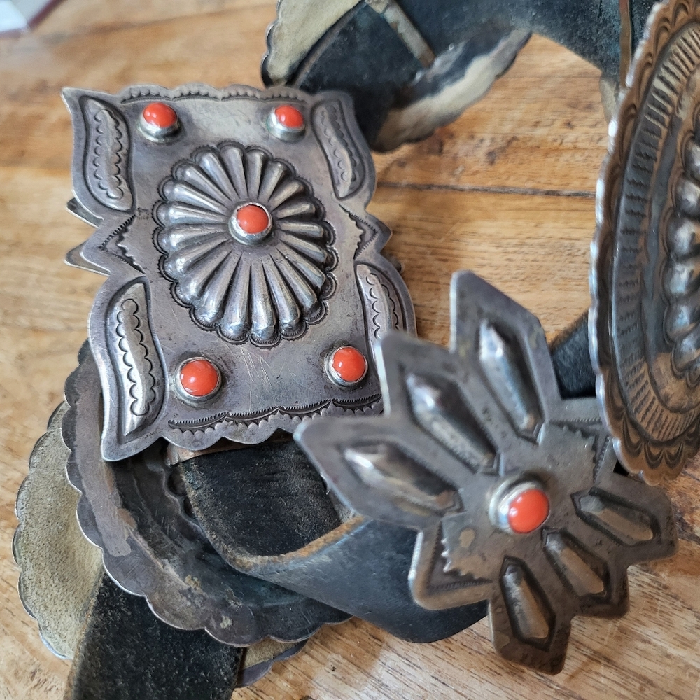 Sterling silver Coral concho belt Rare find